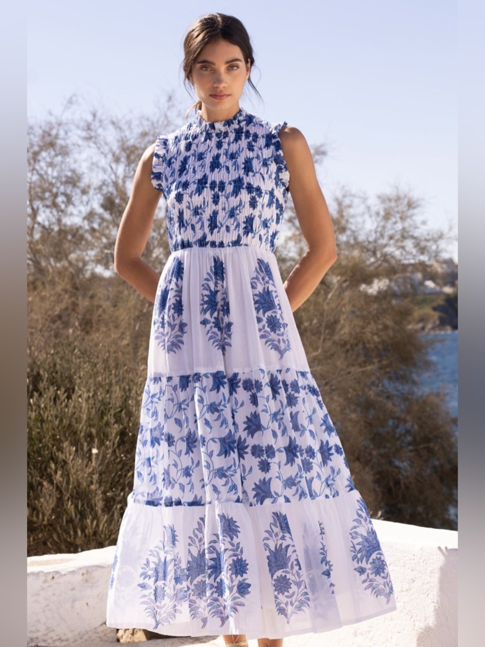 OLIPHANT SLEEVELESS SMOCKED MAXI- MARION BLUE. XXL - Picture 5 of 13